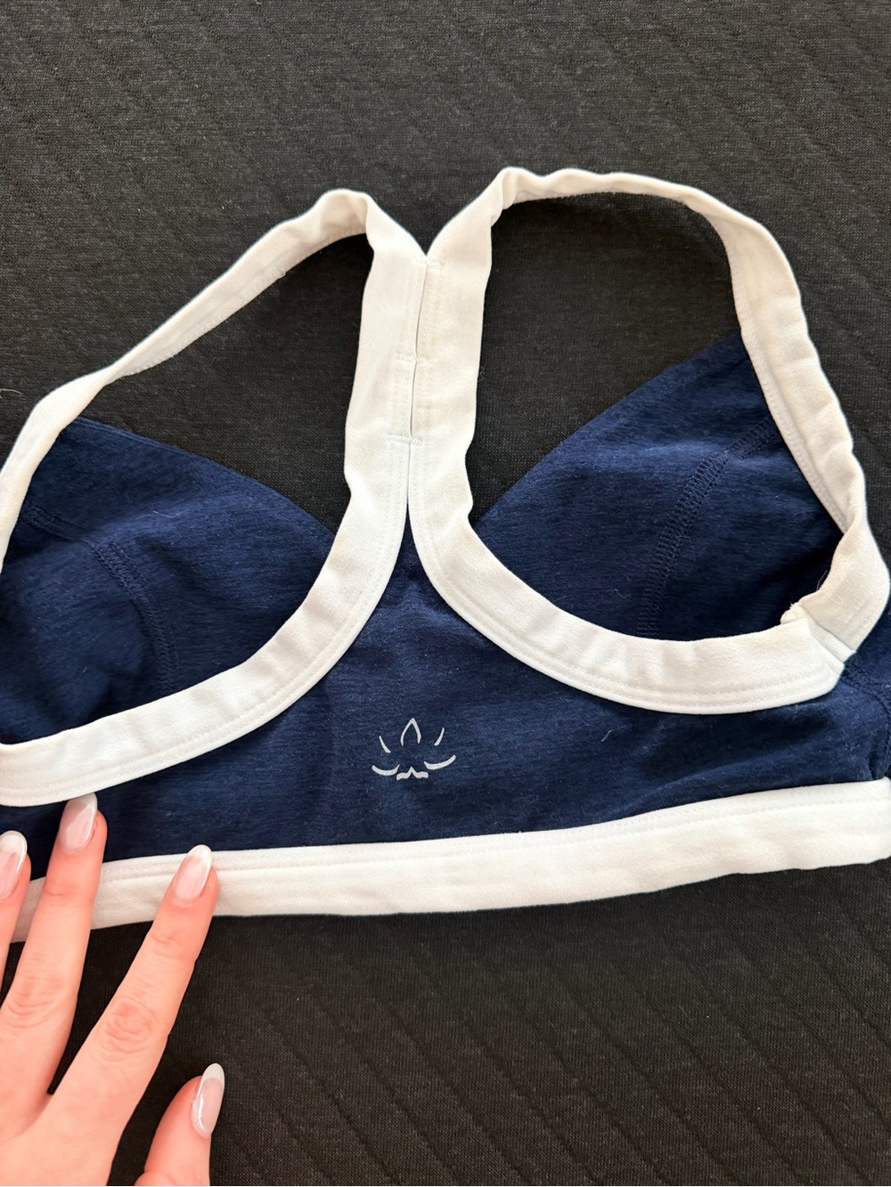 Beyond Yoga Navy and White Trim Racerback Bra - Picture 2 of 3